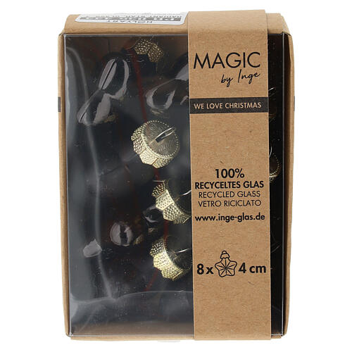 Box of 8 star-shaped Christmas baubles, black recycled glass, 4 cm 1