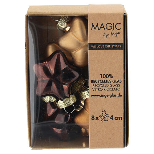 Caixa 8 peças bolas Natal estrela bronze castanho vidro reciclado 4 cm 1