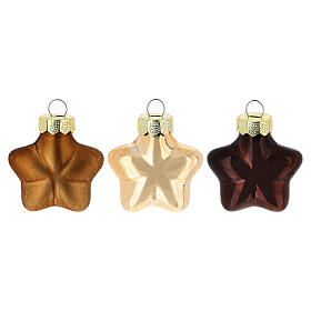 Box of 8 pcs bronze-brown Christmas star baubles in recycled glass 4 cm