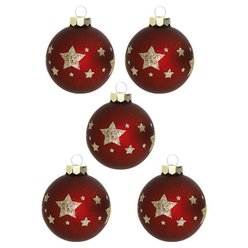 Set of 30 Christmas balls, red burgundy and old pink recycled glass, 2.4 in 3