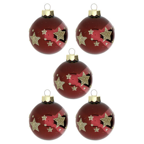 Set of 30 Christmas balls, red burgundy and old pink recycled glass, 2.4 in 6