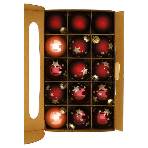 Set 30 boules Noël rouge-bordeaux et vieux rose verre recyclé 6 cm 2