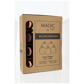 Weihnachtskugeln, 12er-Set, aus recyceltem Glas, kupfer-dunkelbraun, Ø 8 cm