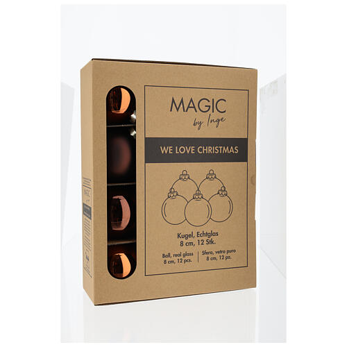 Christmas balls, set of 12, dark brown and copper glass, 3 in 2