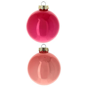 Christmas balls, set of 12, pink and fuchsia glass, 3 in