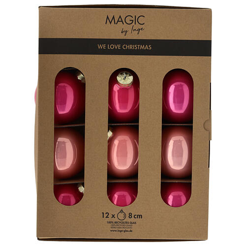 Palline Natale 12 pz rosa-fuxia vetro 8 cm 1
