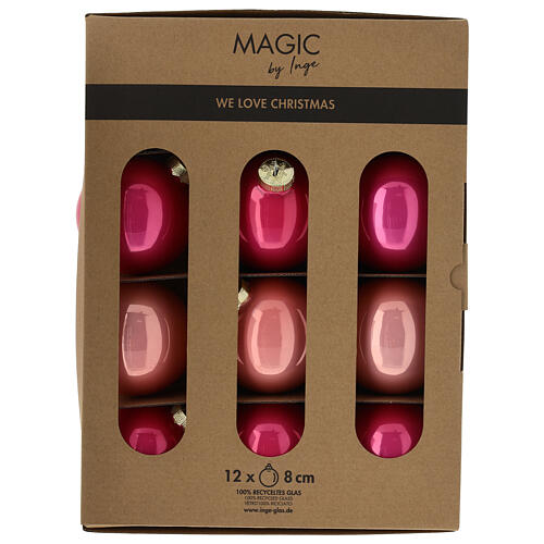 Christmas baubles 12 pcs pink-fuchsia glass 8 cm 1