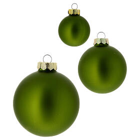 Set of 16 Christmas balls, pistachio green glass, 1.6-2.4-3 in