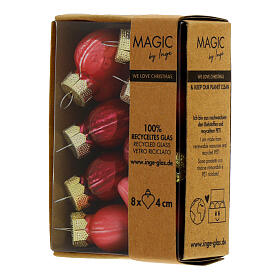 Caja 8 piezas bolas Navidad corazón rosa-rojo oscuro vidrio reciclado 4 cm