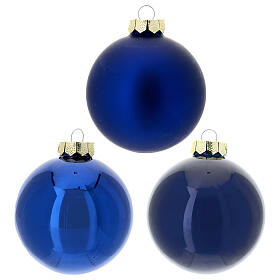 Box of 12 blue Christmas balls, glass, 3 in