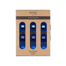 Boules de Noël 12 pcs bleu foncé brillant verre 8 cm