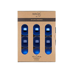 Palline Natale 12 pz blu scuro e lucido vetro 8 cm
