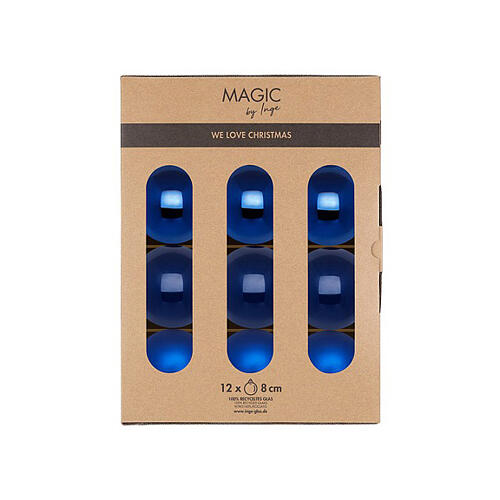 Palline Natale 12 pz blu scuro e lucido vetro 8 cm 2