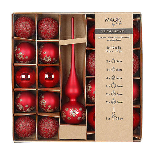 Set cimier et boules Noël rouges tailles variées verre 19 pcs 1