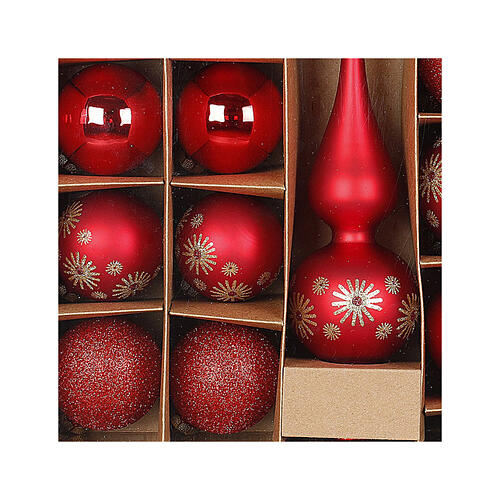 Set cimier et boules Noël rouges tailles variées verre 19 pcs 3