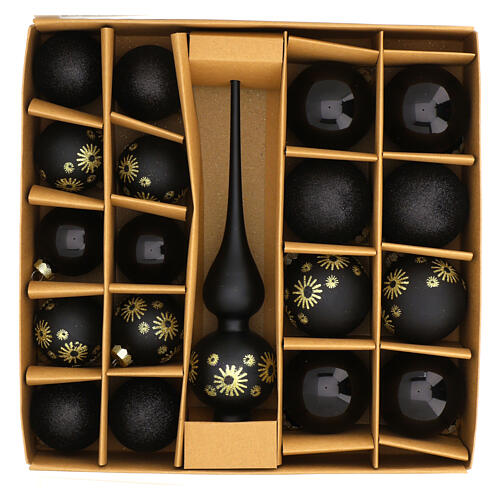 Boîte cimier et 18 boules de Noël verre noir 6 cm 2