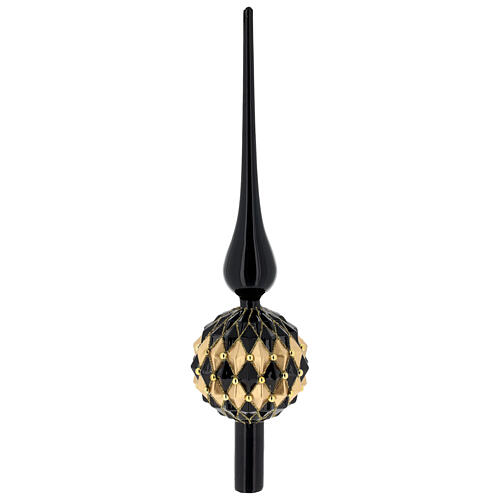 Punta 31 cm árbol Navidad vidrio color negro-oro 1