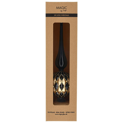 Punta 31 cm árbol Navidad vidrio color negro-oro 3