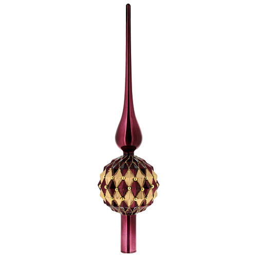 Puntale 31 cm albero Natale vetro color prugna-oro 1