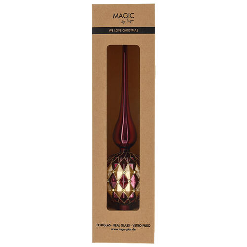 Puntale 31 cm albero Natale vetro color prugna-oro 3