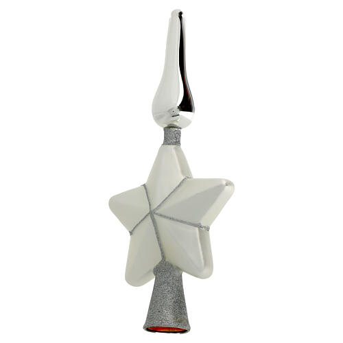 Christmas tree topper, star, silver glass, 12 in 3