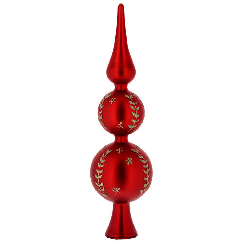 Christmas tree topper, matt red and golden glass, 12 in 3