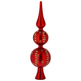 Puntale albero Natale rosso opaco-oro vetro 31 cm