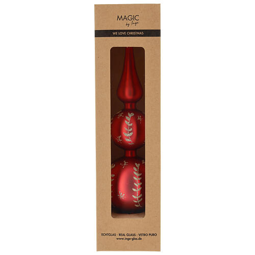 Puntale albero Natale rosso opaco-oro vetro 31 cm 4