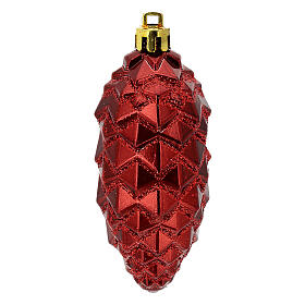 Box of conical Christmas ornaments, dark red plastic, 3.5 in