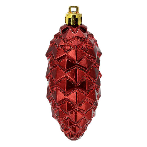 Box of conical Christmas ornaments, dark red plastic, 3.5 in 2