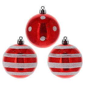 Set 12 palline Natale rosse e bianche plastica varie forme 6-10.5 cm