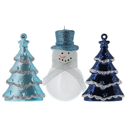 Set of 12 blue plastic Christmas baubles various shapes 6-10.5 cm 3