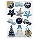 Set of 12 blue plastic Christmas baubles various shapes 6-10.5 cm s1