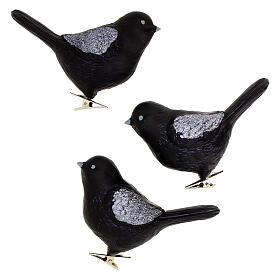 Set of 3 birds with clip, black recycled plastic, 3.5 in