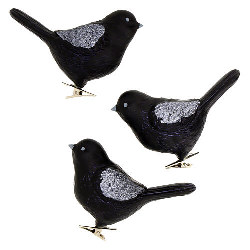 Set of 3 birds with clip, black recycled plastic, 3.5 in 2