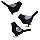 Décorations sapin Noël oiseaux noirs 3 pcs plastique recyclé 9 cm s2