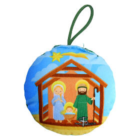 Weihnachtsanhänger, mit Darstellung der Geburt Christi, aus Stoff, grün – Ø 9 cm
