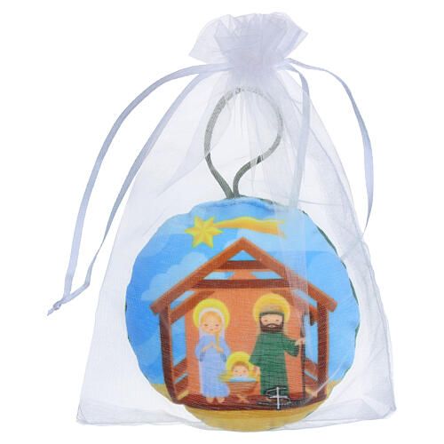 Boule de Noël tissu Nativité verte diamètre 9 cm 3