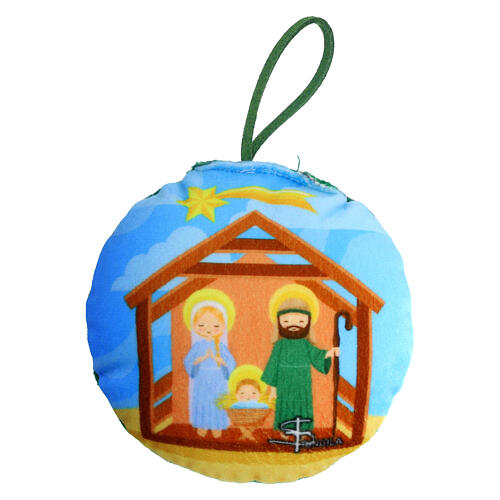Pallina di natale tessuto natività verde diametro 9 cm 1