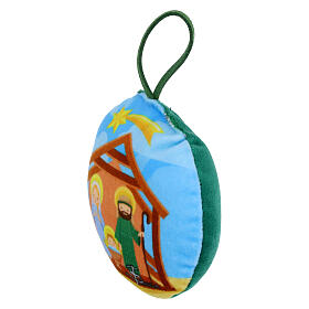 Green Nativity Fabric Christmas Bauble 9 cm Diameter