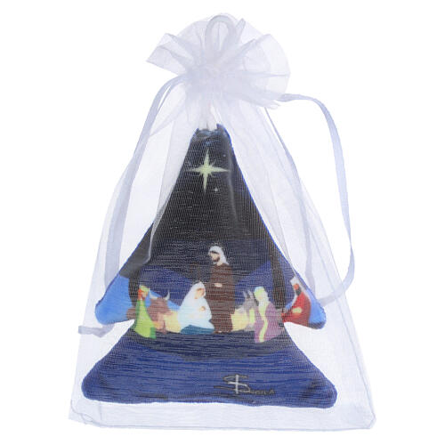 Décoration en forme d'arbre Nativité bleue 10x8 cm 3