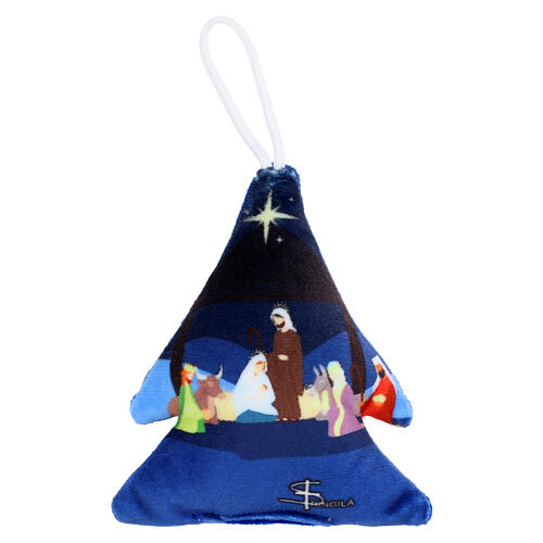 Decoração de Natal em forma de árvore Natividade azul 10x8 cm 1
