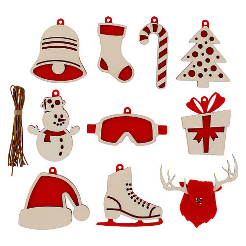 SPIRA Weihnachtsbaumschmuck – 10-teilig, Medium, Holz und roter Filz 6 cm 1