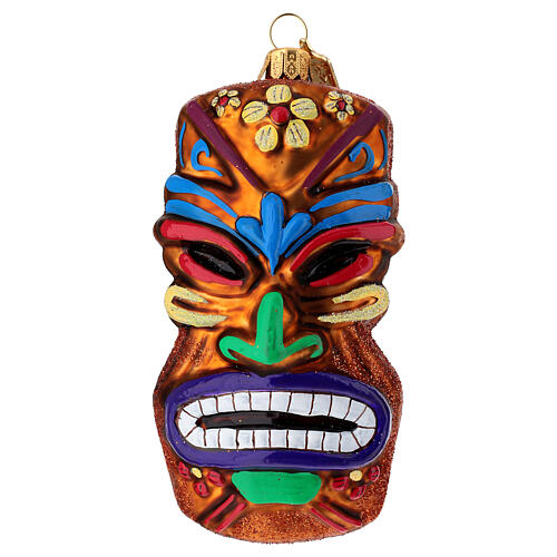 Masque Tiki décoration sapin Noël verre soufflé 1