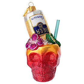 Cóctel calavera tropical adorno vidrio soplado para árbol Navidad