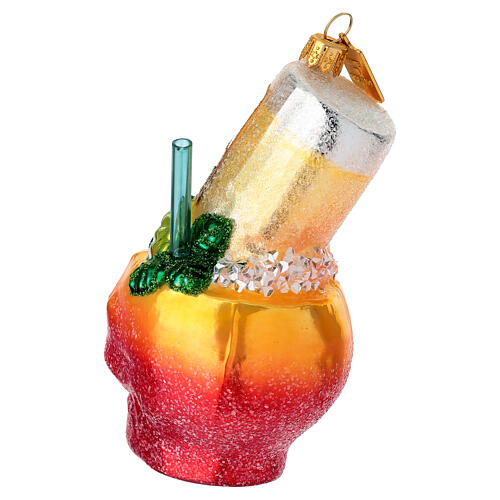 Cóctel calavera tropical adorno vidrio soplado para árbol Navidad 4