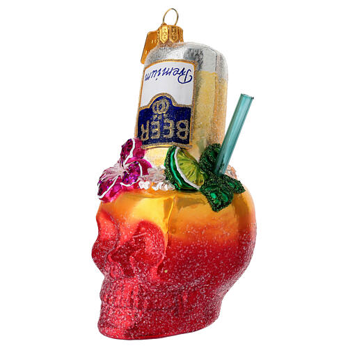 Coquetel crânio tropical decoração em vidro soprado para árvore de Natal 2