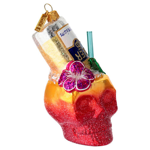 Tropical skull cocktail Christmas tree ornament in blown glass 3