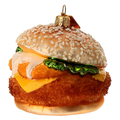 Décoration hamburger poulet pour sapin de Noël en verre soufflé 2