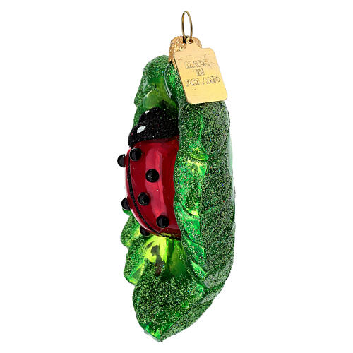 Mariquita sobre hoja vidrio soplado adorno árbol Navidad 3